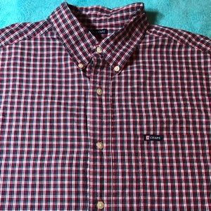 Chaps plaid button down dress shirt with collar buttons Large
